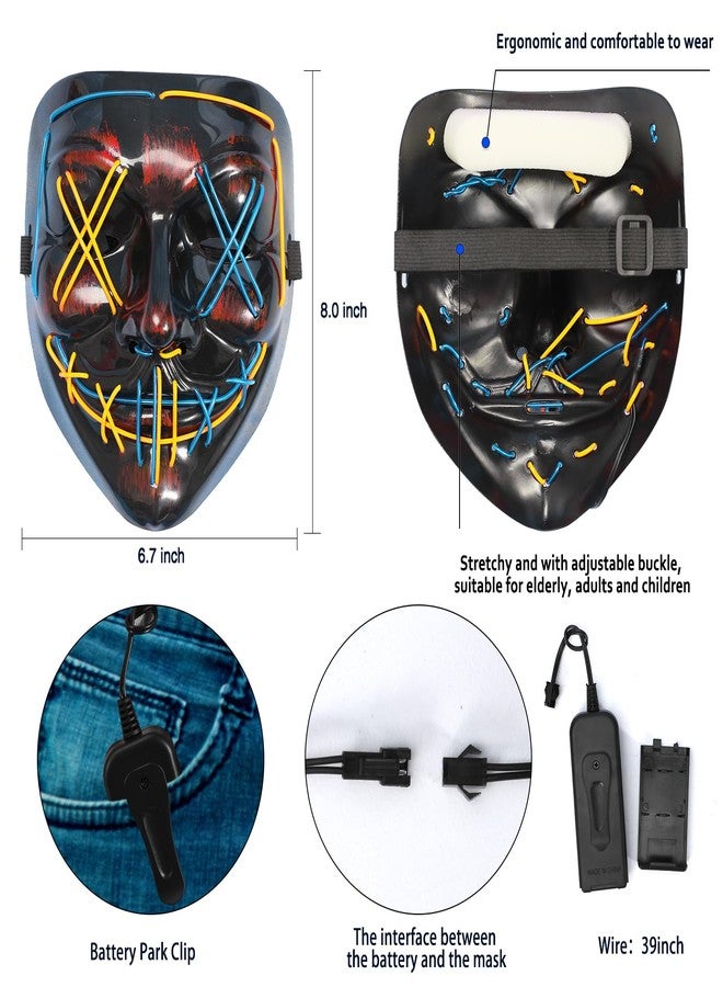 ماكس فن قفازات ماكس فن المضيئة لأقنعة الهالوين لحفلات تنكرية وأزياء الهالوين، أقنعة مخيفة بإضاءة LED لحفلات الهالوين (أصفر + أزرق) - Image 4